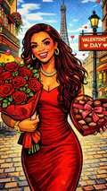Paris Valentine Pop Art. Red Dress Romance. Digital Artwork